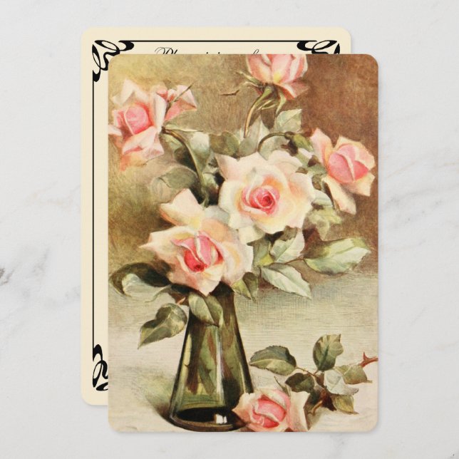 Vintage Pink Garden Roses Bridal Shower Party Invitation (Front/Back)