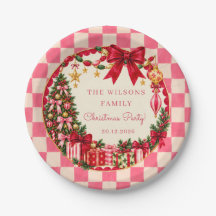 Vintage Pink Gingham Bow Christmas Party
