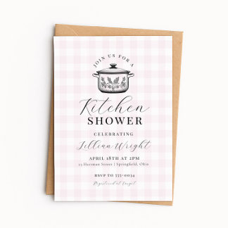 Vintage Pink Gingham Kitchen Bridal Shower Invitation