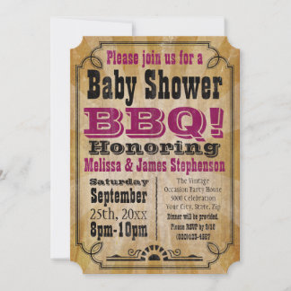 Vintage Pink Girl Baby Shower BBQ Barbeque Baby-Q Invitation