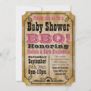 Vintage Pink Girl Baby Shower BBQ Barbeque Baby-Q Invitation
