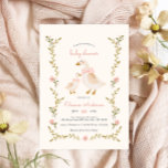 Vintage Pink Girl Baby Shower Invitation<br><div class="desc">This vintage baby shower invitation design features a whimsical watercolor pink floral greenery frame and a cute goose mama & baby. The beautiful ecru background colour serves for a vintage effect.</div>