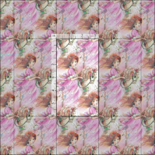 Vintage Pink Girl on Horse Fabric