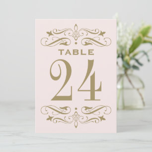 Vintage Pink Gold Flourish Wedding Table Number