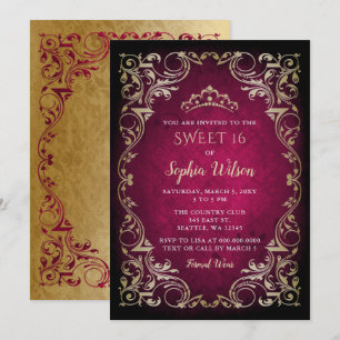 Vintage Pink Gold Princess Tiara Sweet 16 Invitation