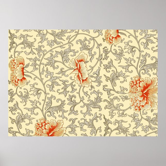 Vintage Pink Gray Botanical Floral Poster (Front)