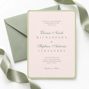 Vintage Pink & Green All in One Old Money Wedding Invitation
