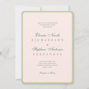 Vintage Pink & Green All in One Old Money Wedding Invitation