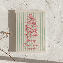 Vintage Pink Green Bows Tree Christmas Non-Photo