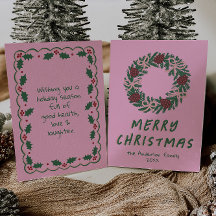 Vintage Pink Green Bows Wreath Christmas Non-Photo