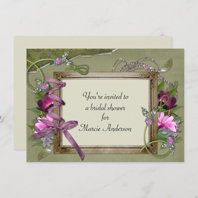 Vintage Pink Green Bridal Shower Invite (Front/Back)