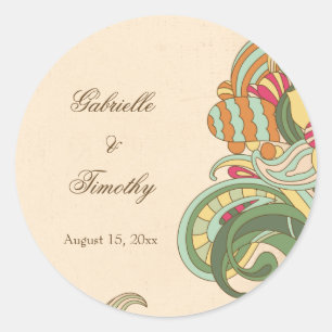 Vintage pink green floral swirl wedding stickers