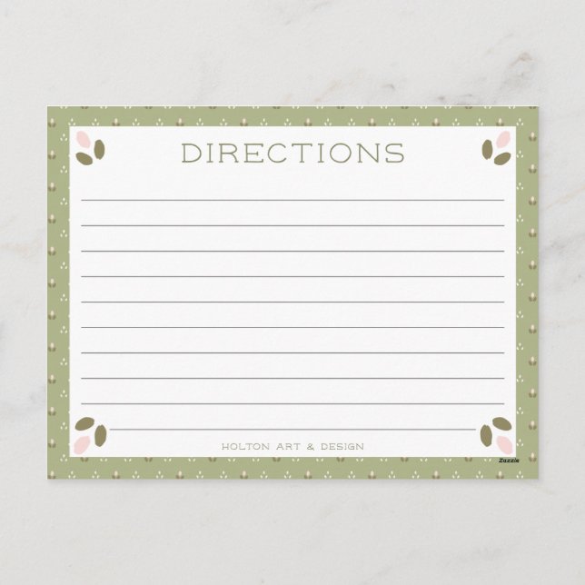 Vintage Pink & Green Pattern Recipe Cards (Back)