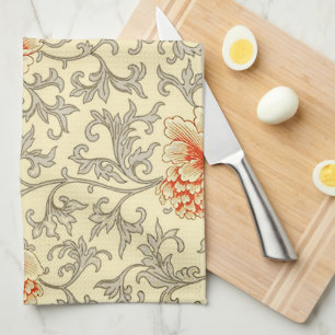 Vintage Pink Grey Artwork Botanical Floral Tea Towel