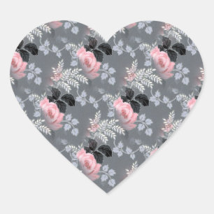 Vintage Pink Grey Black Rose Heart Sticker