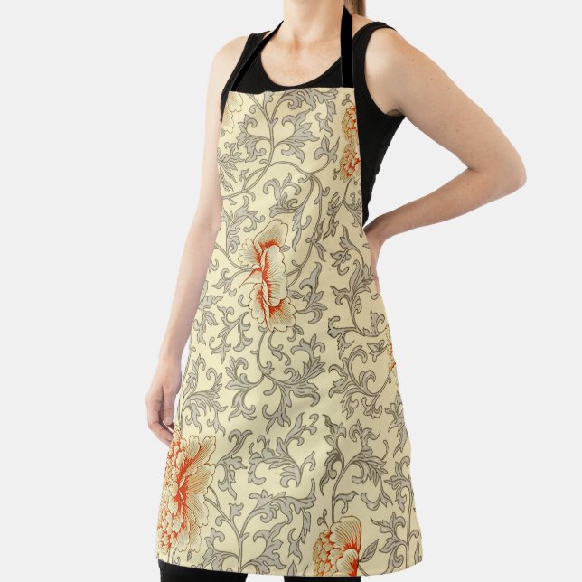 Vintage Pink Grey Botanical Floral Apron (Insitu)