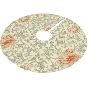 Vintage Pink Grey Botanical Floral Brushed Polyester Tree Skirt