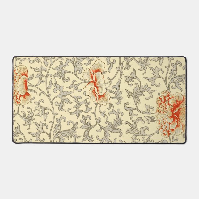 Vintage Pink Grey Botanical Floral Desk Mat (Front)