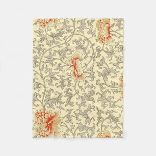 Vintage Pink Grey Botanical Floral Fleece Blanket