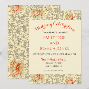Vintage Pink Grey Botanical Floral Invitation