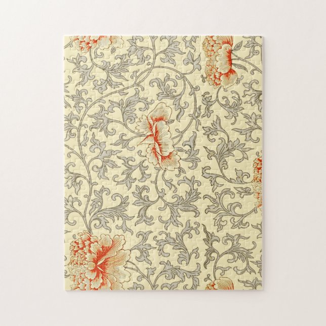 Vintage Pink Grey Botanical Floral Jigsaw Puzzle (Vertical)