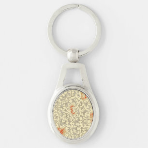 Vintage Pink Grey Botanical Floral Key Ring