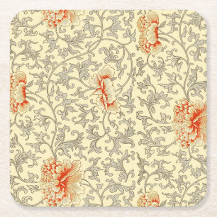 Vintage Pink Grey Botanical Floral Square Paper Coaster