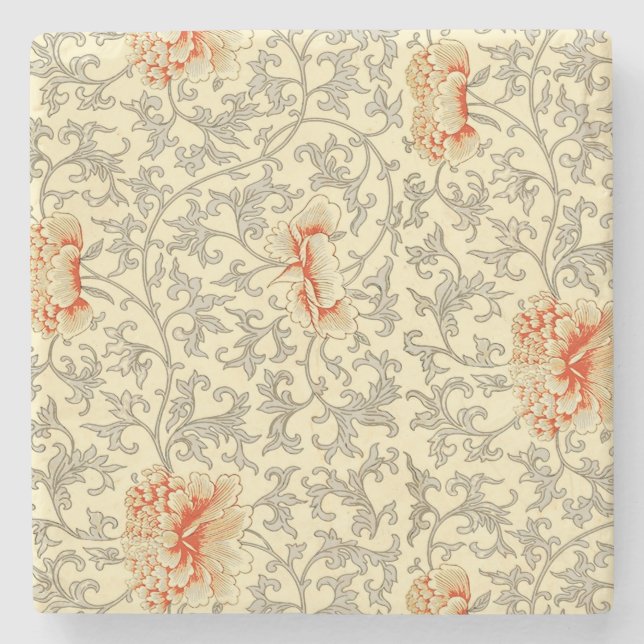 Vintage Pink Grey Botanical Floral Stone Coaster (Front)
