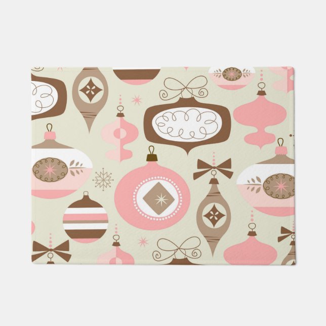Vintage Pink & Grey Christmas Ornaments Doormat (Front)