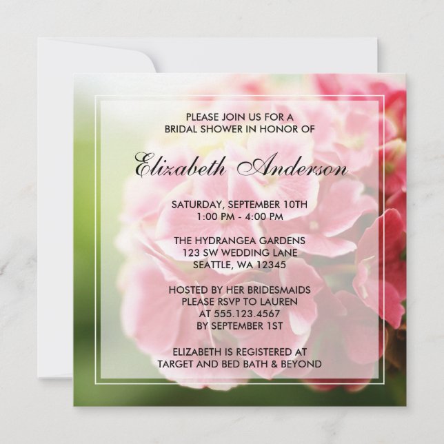 Vintage Pink Hydrangea Bridal Shower Invitation (Front)