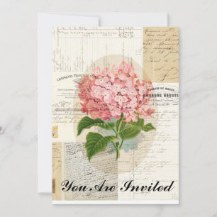 Vintage Pink Hydrangea French Ephemera Invitation
