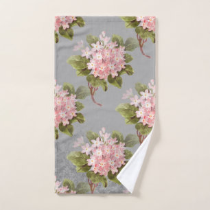 Vintage Pink Hydrangea Grey Hand Towel