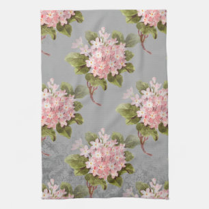 Vintage Pink Hydrangea Grey Kitchen Towel