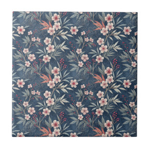 Vintage Pink Japanese Cherry Blossom Flower Design Ceramic Tile