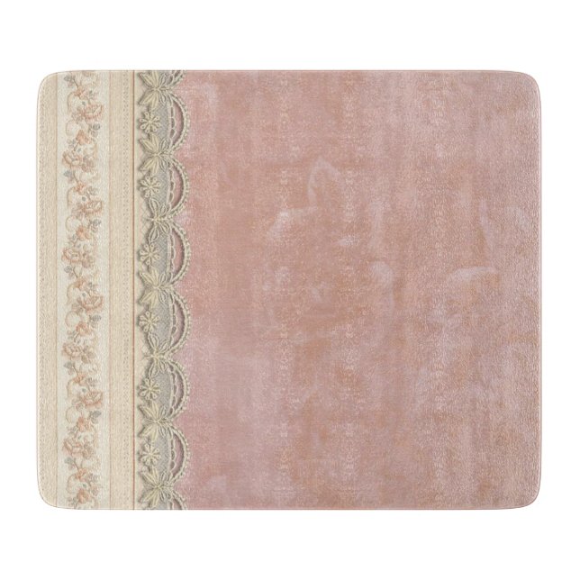 Vintage Pink Lace and Roses Kitchen Cutting Board (Front)