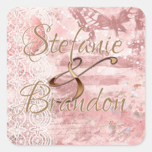 Vintage Pink Lace (Butterfly) Square Sticker