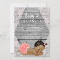 Vintage Pink Lace Rustic Ethnic Baby Brunch Invite