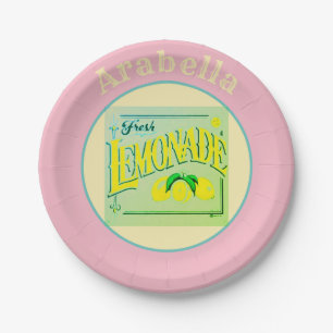 Vintage pink lemonade sign lemon fruit summer paper plate