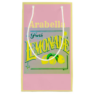 Vintage pink lemonade sign lemon fruit summer small gift bag