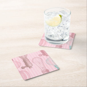 Vintage Pink Light Bulbs Retro Lovers Electrician Square Paper Coaster