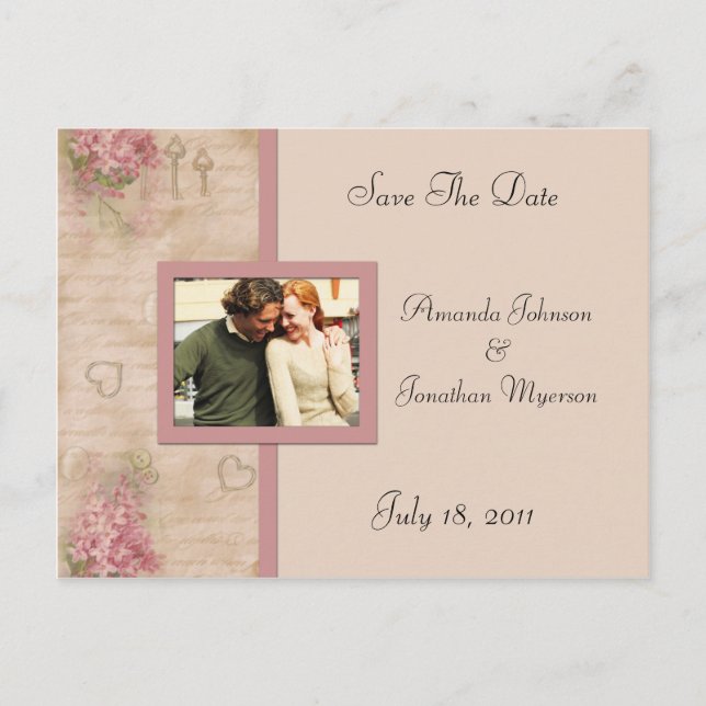 Vintage Pink Lilacs Save The Date Announcement Postcard (Front)