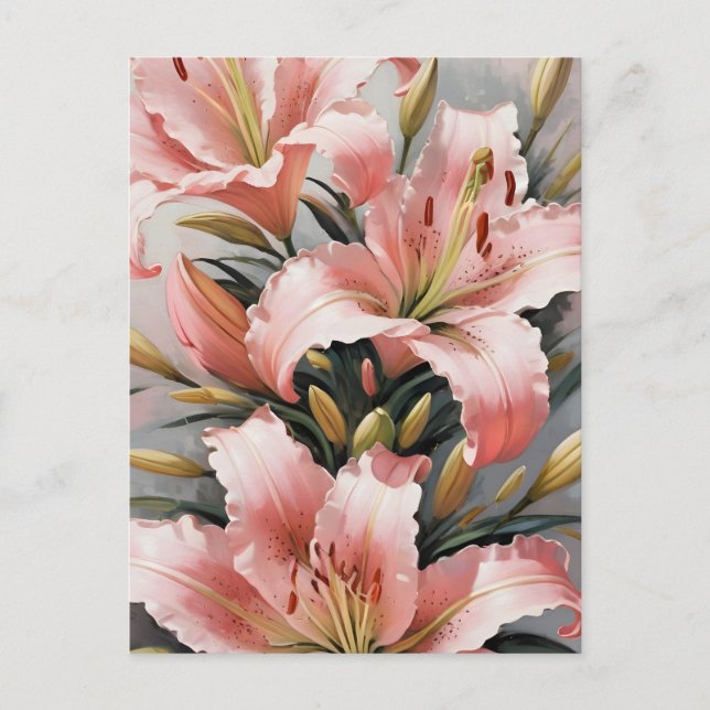 Vintage pink lilies postcard (Front)