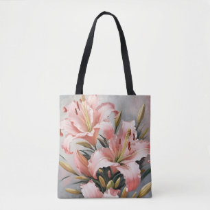 Vintage pink lilies tote bag