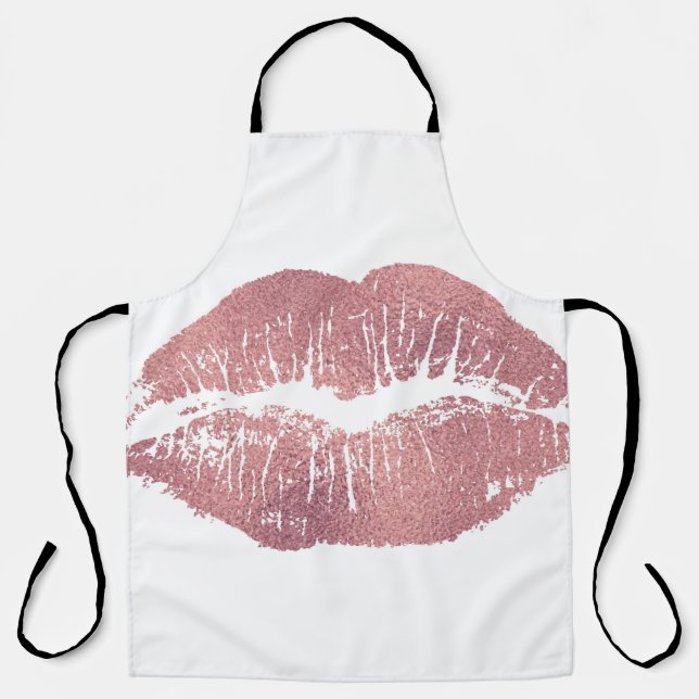 Vintage pink lip imprint, rose gold. apron (Front)