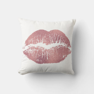 Vintage pink lip imprint, rose gold. cushion