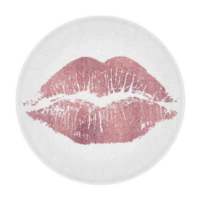 Vintage pink lip imprint, rose gold. cutting board (Front)