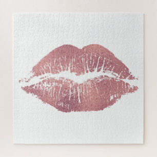 Vintage pink lip imprint, rose gold. jigsaw puzzle