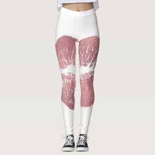 Vintage pink lip imprint, rose gold. leggings