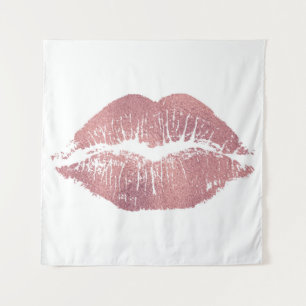 Vintage pink lip imprint, rose gold. tapestry