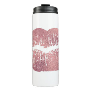 Vintage pink lip imprint, rose gold. thermal tumbler